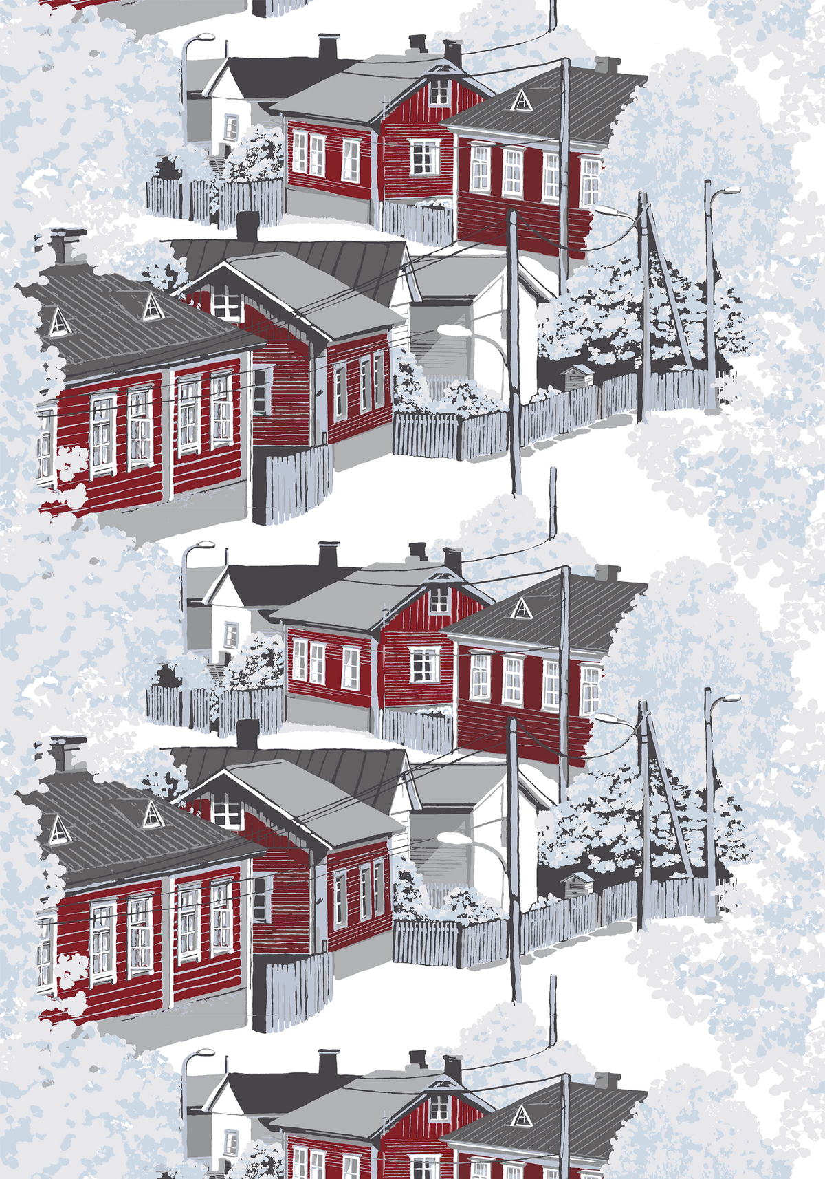 23310-93670-4801FA; Vallila Naapurusto-kangas 150 cm Punainen-valkoinen / 150 cm